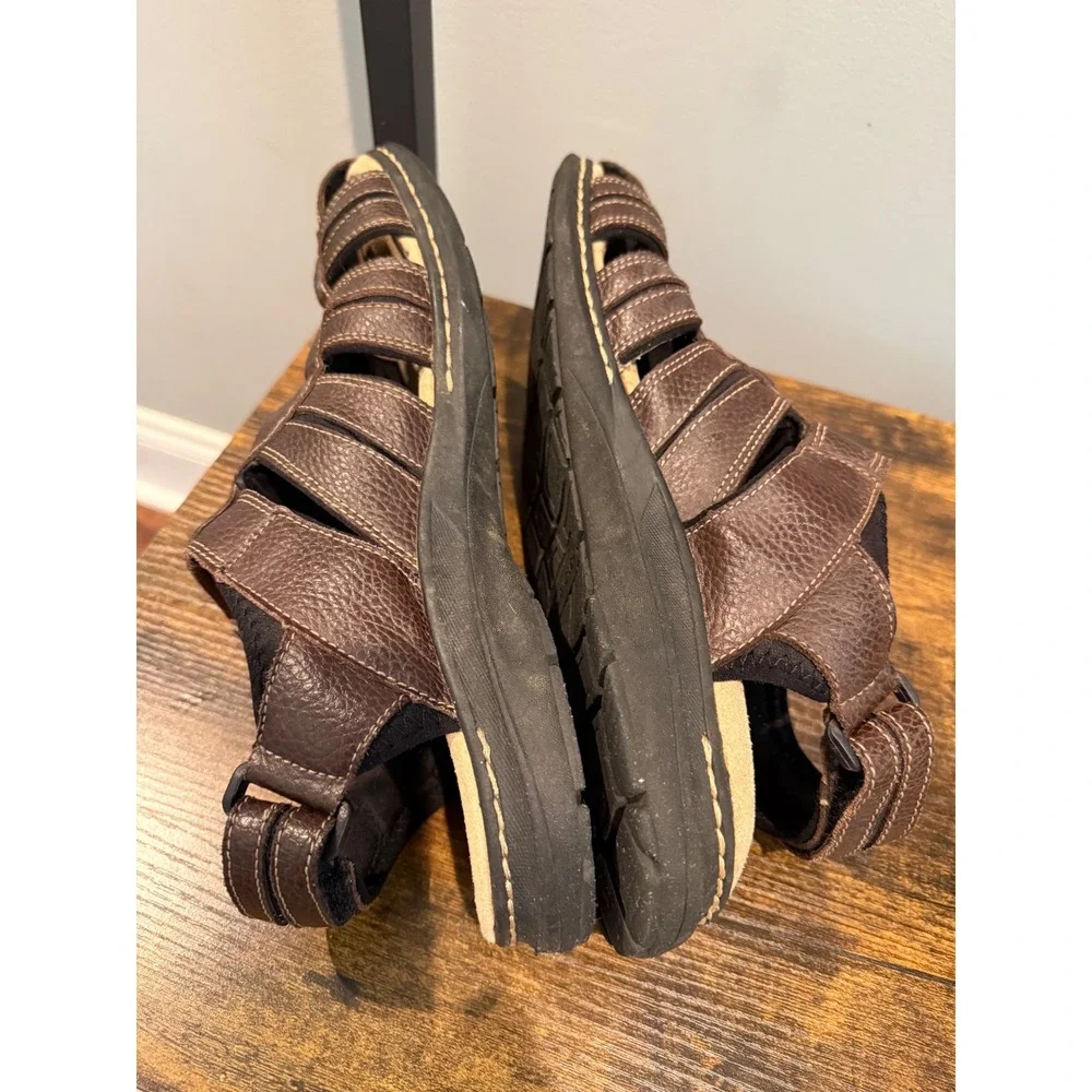 Dockers Mens Dark Brown Leather Fisherman Sandals Adjustable Straps Size 12M